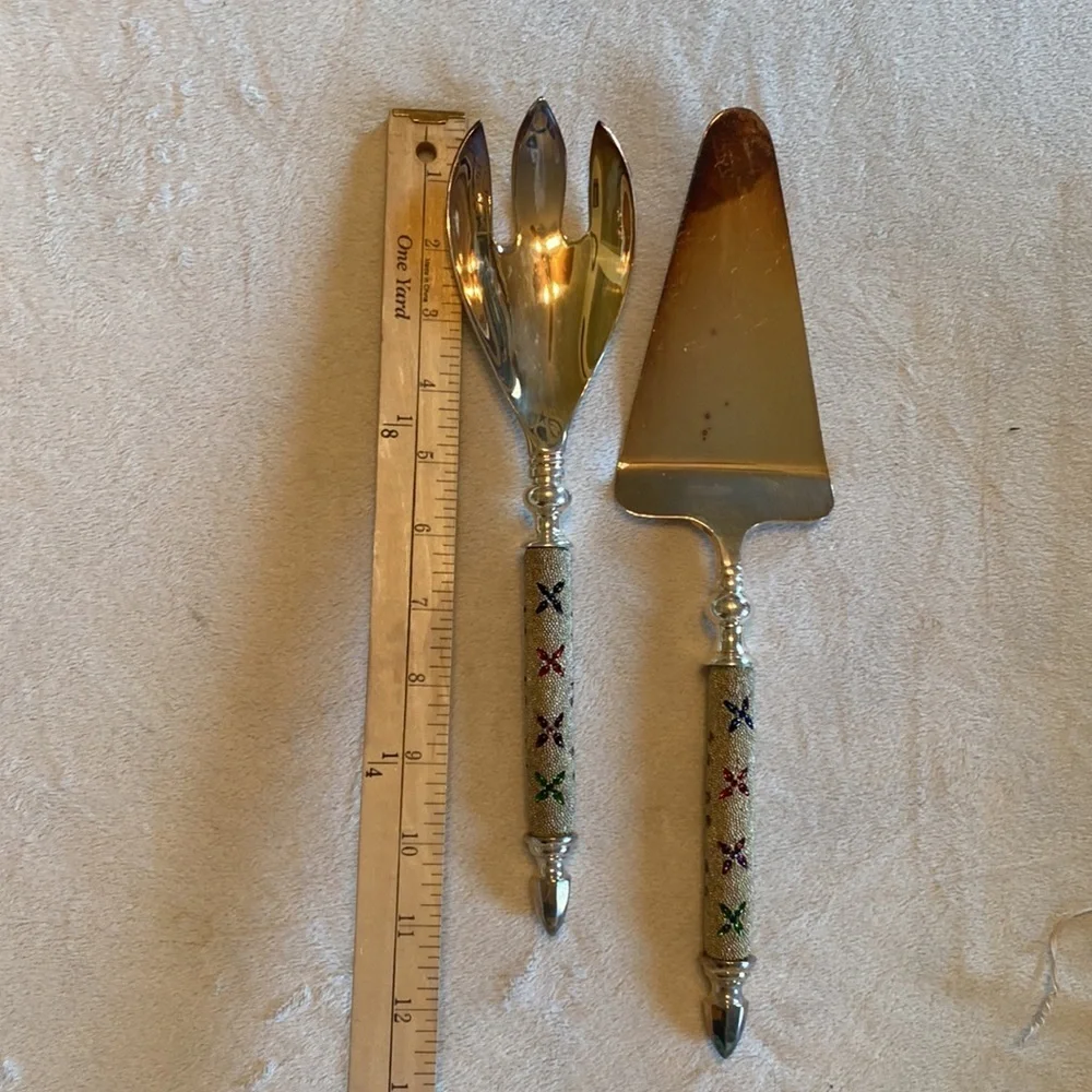 Pier 1 Imports Sequin Silver Multi Color 2pc Serving Utensils‎